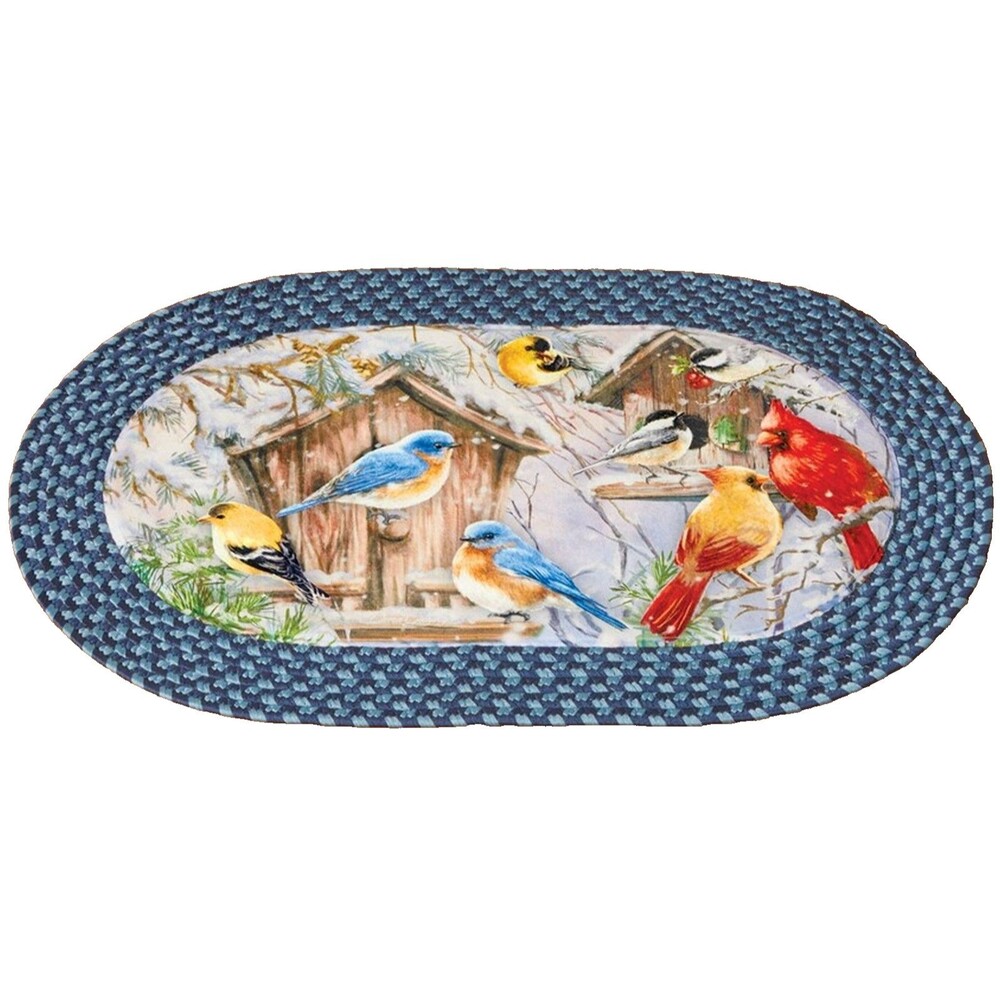Oval Braided Kitchen Rug (20"x30") CHRISTMAS,BIRDHOUSE,CARDINAL & OTHER BIRDS,CE